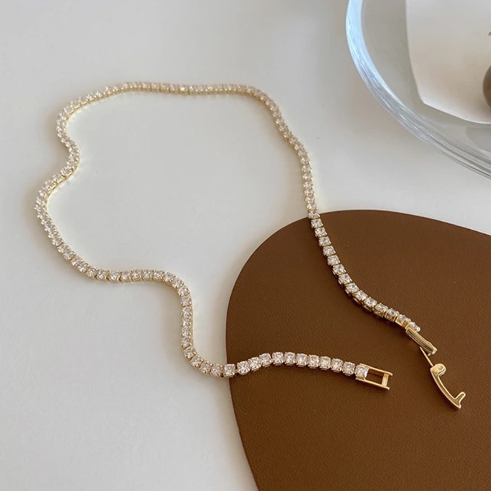 New 14K Gold Tennis Chain Choker Necklace - Picture 2 of 6